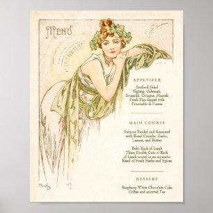 Poster Cardápio de Jantar de Casamento Art Nouveau por Mu