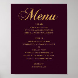 Poster Cardápio de jantar de casamento dourado. Simples e