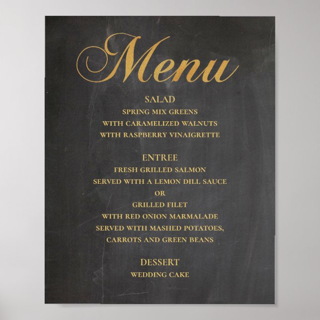 Poster Cardápio de jantar de casamento em ouro. Quadro-ne (Frente)