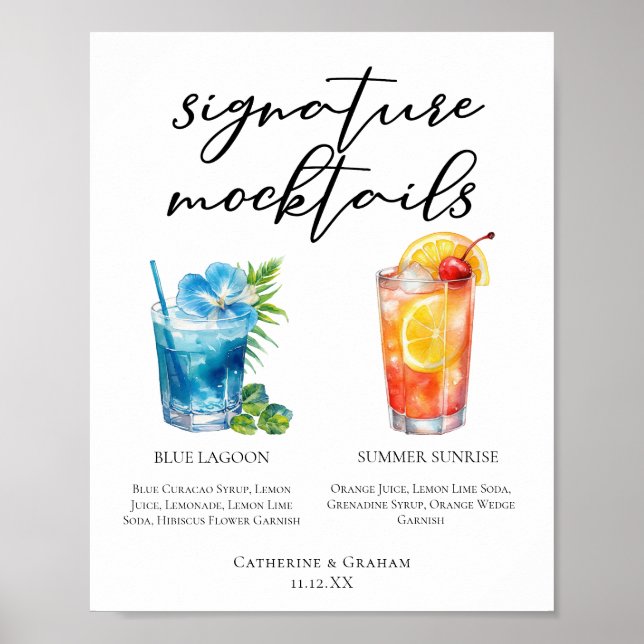 Poster Cardápio de Mocktails Blue Lagoon Summer Sunrise (Frente)
