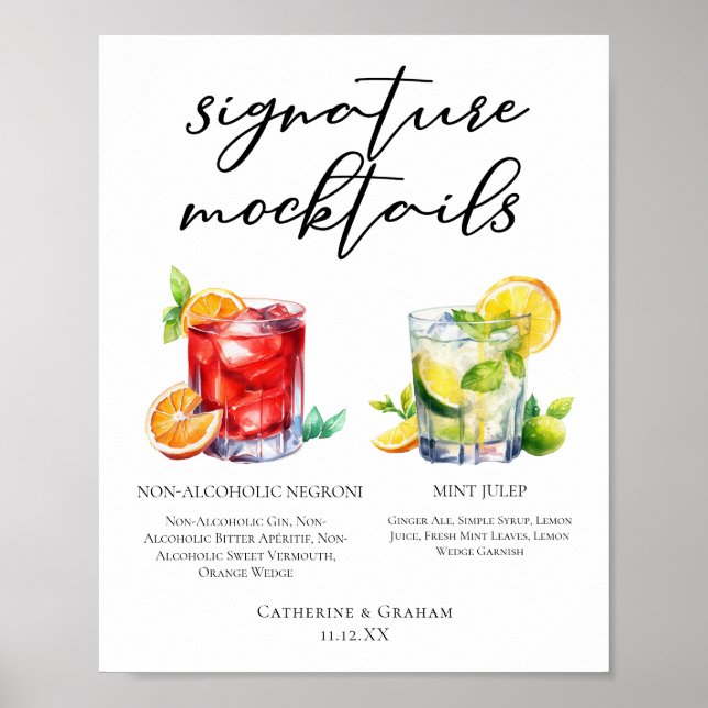 Poster Cardápio de Mocktails Chic de Casamento Negroni Mi (Frente)
