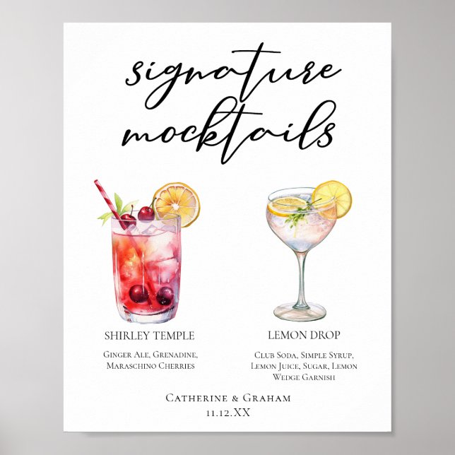 Poster Cardápio de Mocktails Shirley Temple Lemon Drop Fo (Frente)