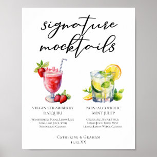 Poster Cardápio de Mocktails Strawberry Daiquiri Mint Jul
