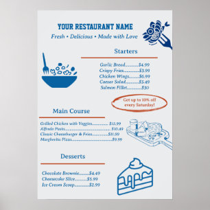 Poster Cardápio de Negócios de Restaurante Personalizado