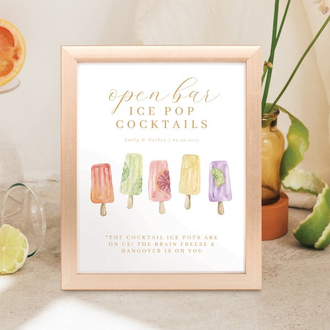 Poster Cardápio de Picolé de Cocktail com Bar Aberto em A (Criador carregado)