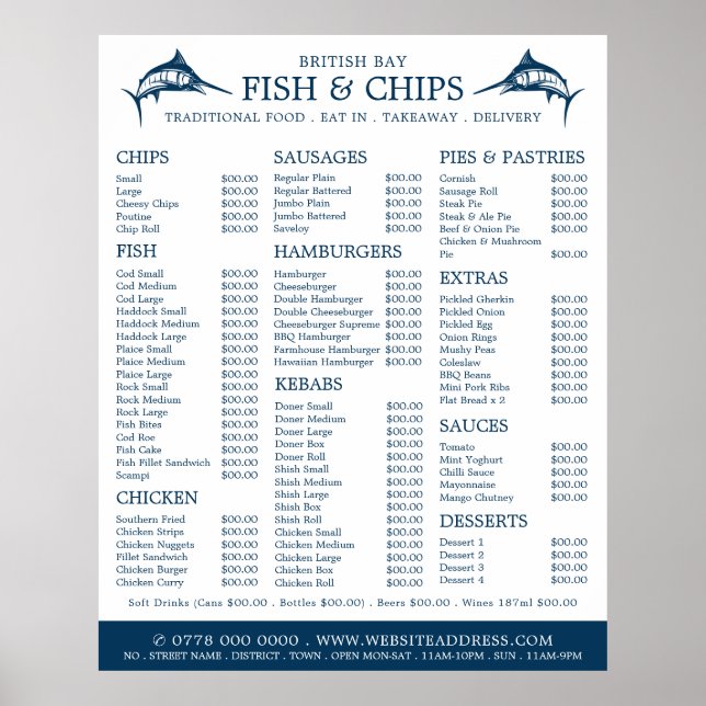Poster Cardápio de Restaurante Fish & Chip Shop (Frente)