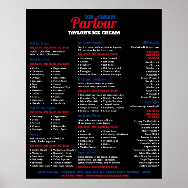 Poster Cardápio de Sorveteria Moderna (Frente)