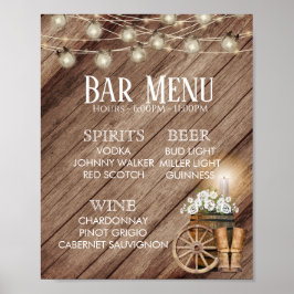 Poster Cardápio do Bar - Casamento em Barril de Madeira R