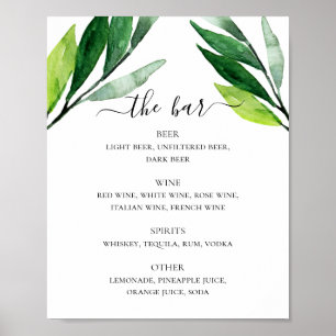 Poster Cardápio do bar de bebidas alcoólicas para casamen