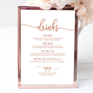 Poster Cardápio do Bar de Bebidas de Casamento Caligrafia