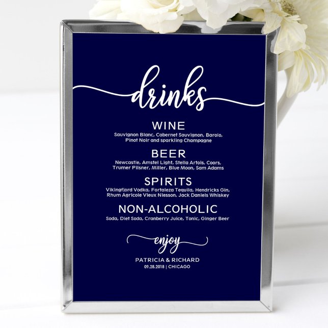Poster Cardápio do Bar de Bebidas de Casamento em Caligra (Criador carregado)