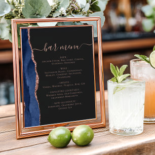 Poster Cardápio do Bar de Casamento Azul Escuro Rosa Dour