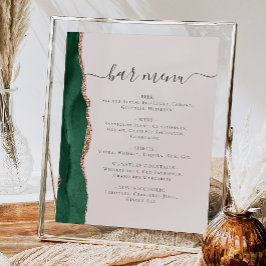 Poster Cardápio do Bar de Casamento Esmeralda Verde Rosa 