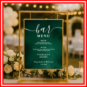 Poster Cardápio do Bar de Casamento Verde Esmeralda