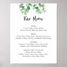 Cardápio do Bar Eucalipto Casamento Botânica Verde