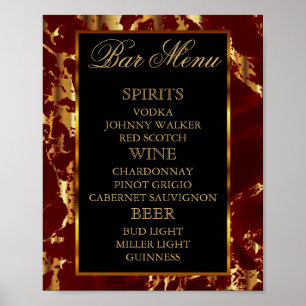 Póster Cardápio do Bar - Mármore Vermelho Intenso e Doura