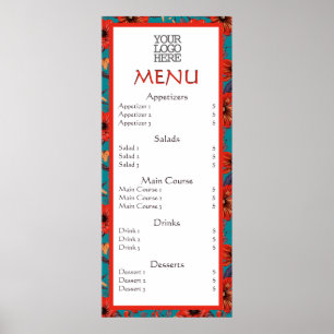 Poster Cardápio do Café Restaurante Floral Vermelho Teal