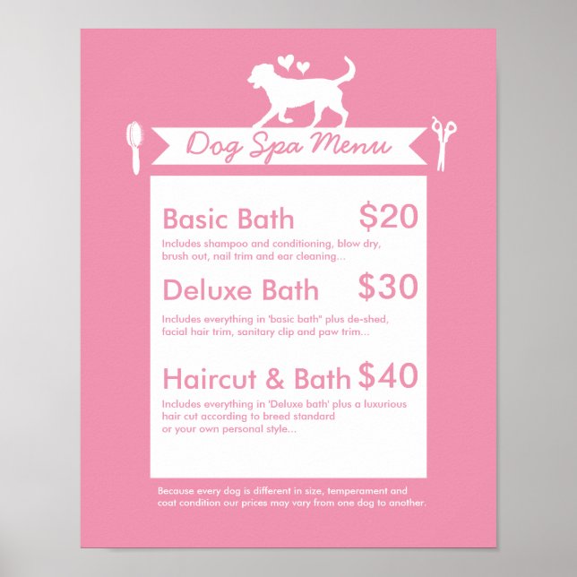 Póster Cardápio do Salão de Embelezamento de Cachorro Sil (Frente)