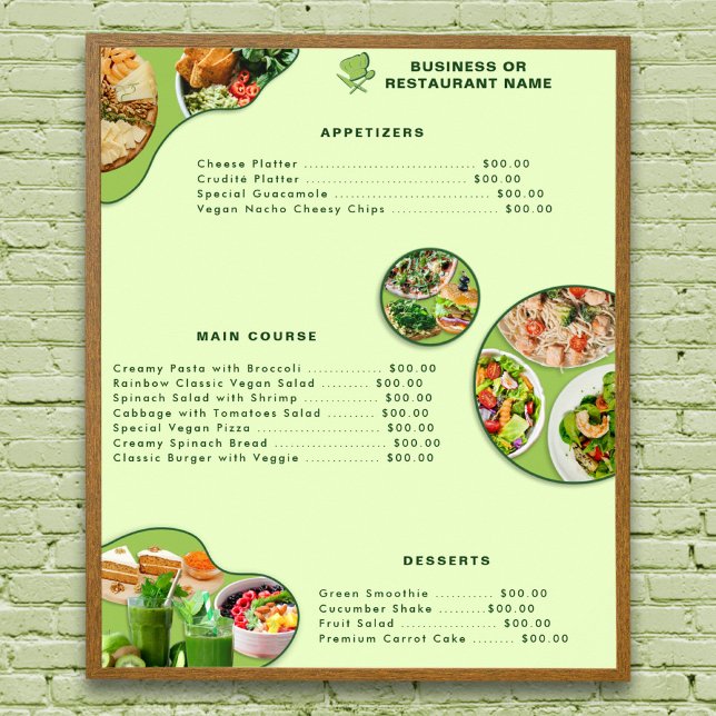 Poster Cardápio Verde de Comida Saudável Vegana Moderna P (Available for INSTANT DIGITAL DOWNLOAD also.)