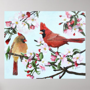 Póster Cardeais e flores de Apple