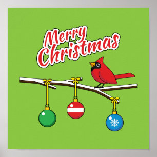 Poster Cardeal Vermelho no Ramal da Bare de Natal - Feliz