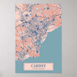 Poster Cardiff Reino Unido Mapa da Cidade Ventilada Viage
