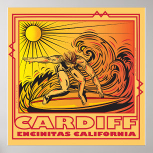 PÓSTER CARDIFF SURFAR DO MAR ENCINITAS CALIFÓRNIA