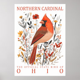Poster Cardinal do Norte de Ohio Estado Ave Botânica