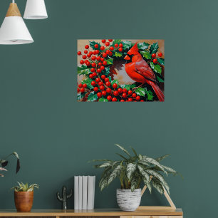Poster Cardinal Vermelho com Grinalda