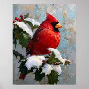 Poster Cardinal Vermelho na Azevinho Nevado