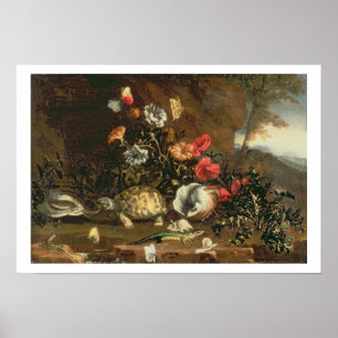 Póster Cardos, flores, répteis e borboletas ao lado