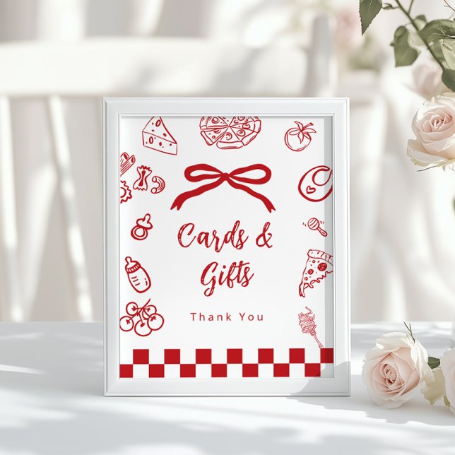 Poster Cards and gifts Whimsical Bow Pizza Baby Shower (Criador carregado)