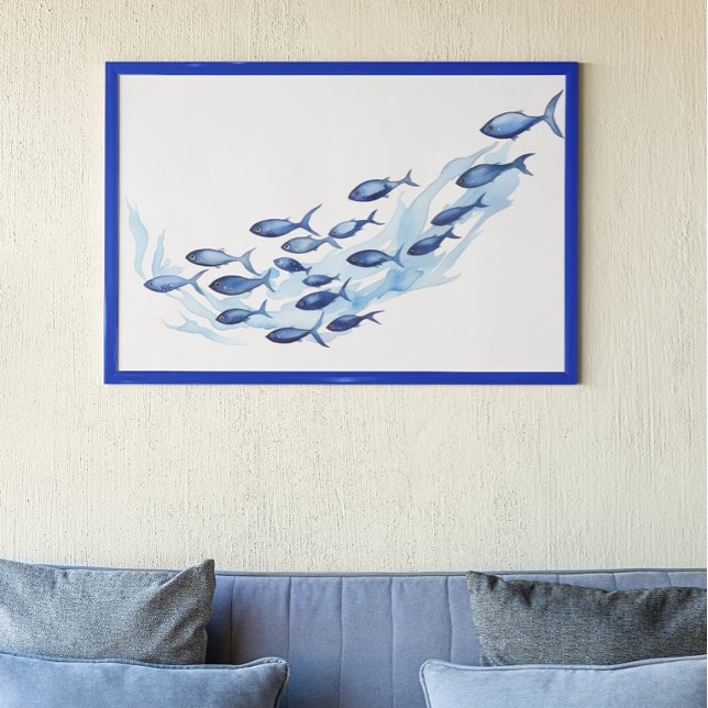 Poster Cardume de Peixes Escola Azul Aquarela (Criador carregado)