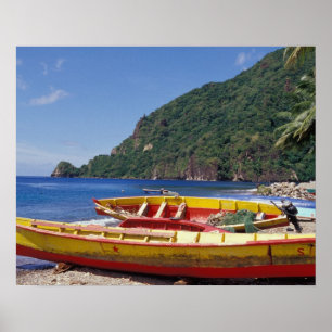 Poster Caribe, BWI, Santa Lúcia, Barcos à vela, Soufriere