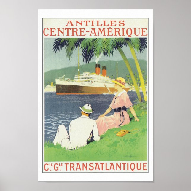Póster Caribe da América das Antilhas Vintage (Frente)