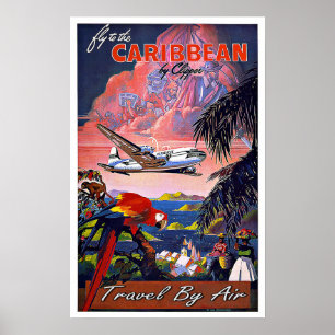 Póster Caribe das viagens vintage pelo ar