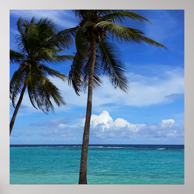 Poster Caribe Guadalupe de Viagem de Praia da Família (Frente)