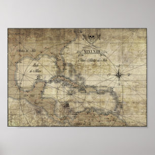 Póster Caribe - mapa antigo