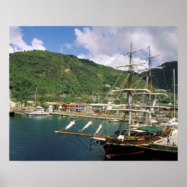 Poster Caribe, Rua, Lúcia, Soufriere. Barcos em (Frente)