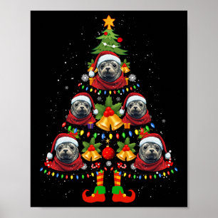 Poster Caribe Selo Monk Cachorro Santa Hat Árvore de Nata
