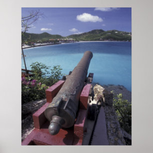 Poster CARIBE, St. Barts, canhão apontando para a Baía de