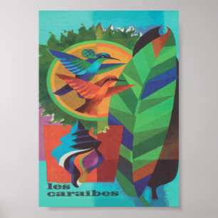 Poster Caribe Viagens vintage retrô colorida