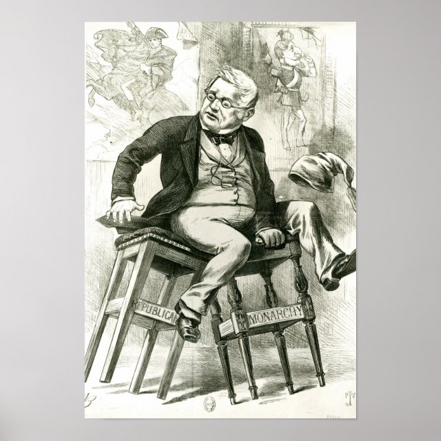 Póster Caricatura de Adolphe Thiers entre dois (Frente)
