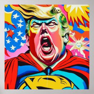 Poster Caricatura Engraçada Superherói Donald Trump Retra