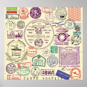 Poster Carimbos, conjunto decorativo de documentos.