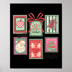 Poster Carimbos de Natal do Professor Papai Noel Vintage 