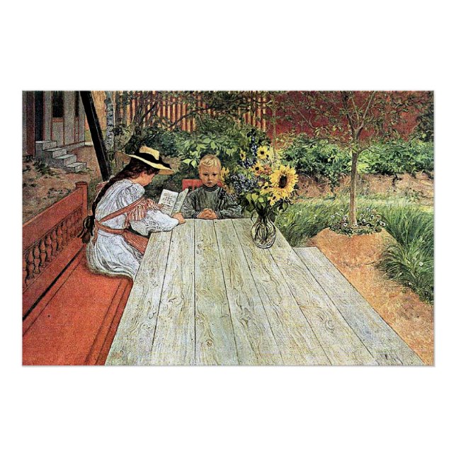 Póster Carl Larsson - A Primeira Lição (Frente)