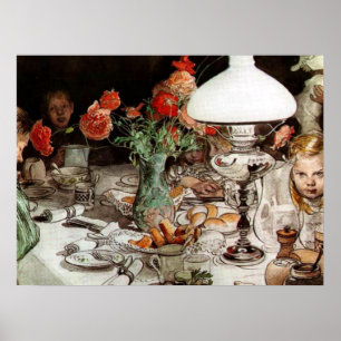 Poster Carl Larsson - À volta da lâmpada