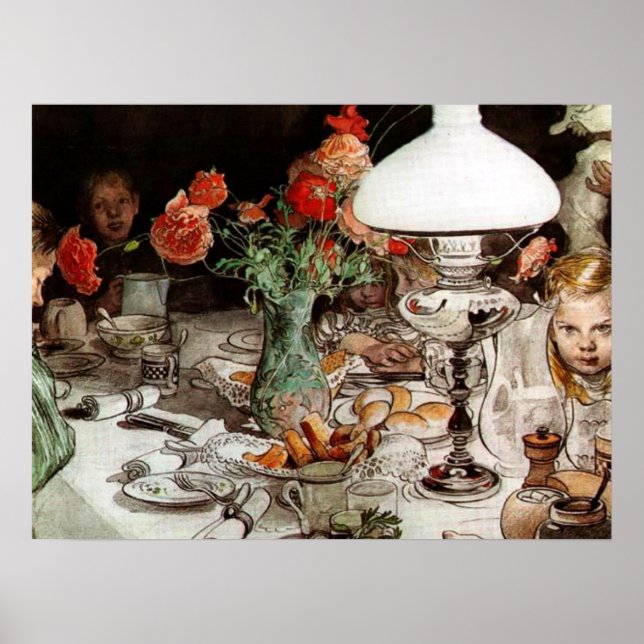 Poster Carl Larsson - À volta da lâmpada (Frente)