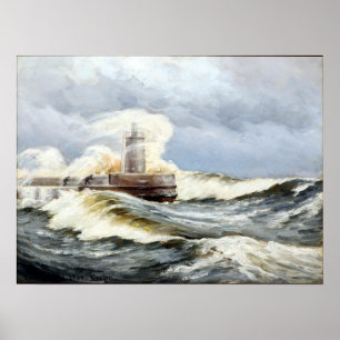 Poster Carl Locher Stormy Day em Skagen com Ondas